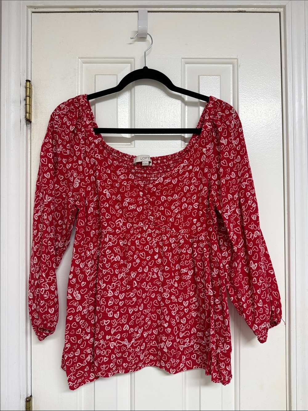 LOFT Red Heart-Print Peasant Blouse